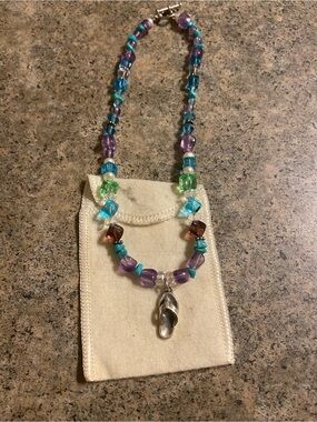 Retired James Avery Sandal Charm-Purple Teal Blue Multicolor Beaded Necklace